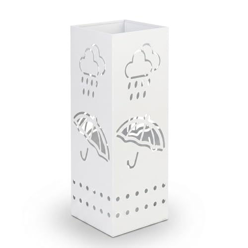 Square Metal Umbrella Stand for Entryway - 17-Inch White Umbrella Holder Bin