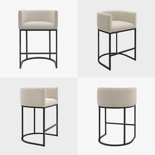 Set of 3 Counter Height Bar Stools, 24-Inch Upholstered Linen Bar Chairs
