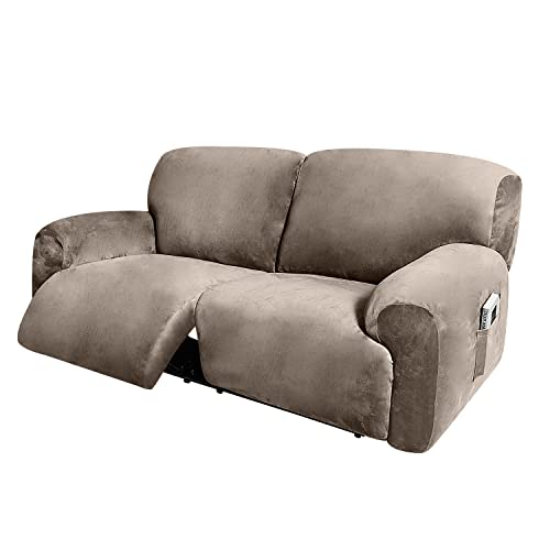 Extra Wide 2 Seater Reclining Sofa Cover - 6-Piece Velvet Slipcover