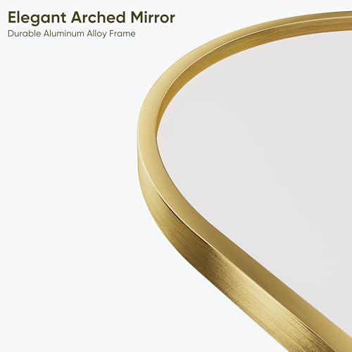 59" x 18" Arched Full Length Floor Mirror with Stand, Gold Aluminum Frame