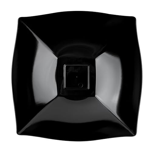 Restaurantware Moderna 128 Ounce Fancy Plastic Bowls 10 Square Disposable Salad Bowls - Durable Heavy-duty Black Plastic Bowls For Warm And Cold Foods