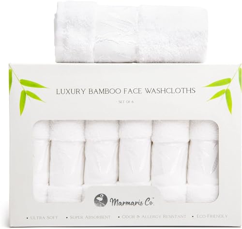 Luxury Bamboo & Turkish Cotton Face Wash Cloths Set of 6 - Soft, Absorbent & Gentle