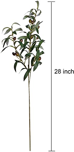 28" Artificial Olive Branches (4 Pack) - Faux Greenery Stems for Vases & Decor