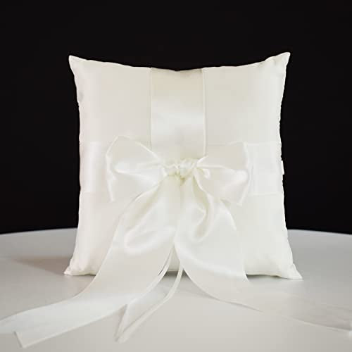 Ivory Wedding Ring Pillow with Satin Bow, 7.8-inch Ring Bearer Holder