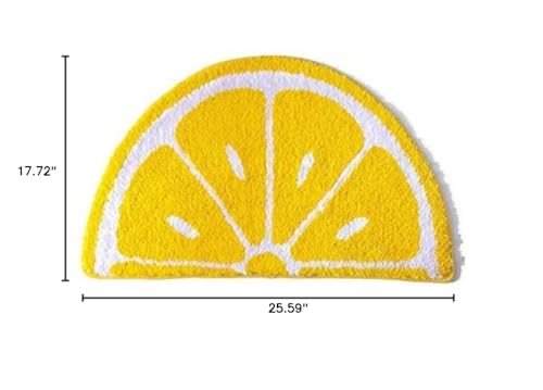 Lemon Semi-Circle Bath Mat - Absorbent Anti-Slip Bathroom Rug, Yellow