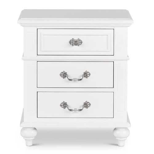 White Nightstand with Crystal Handles and Felt-Lined Drawer