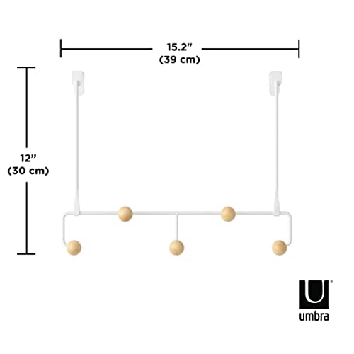 Umbra Estique Over The Door Coat Rack & Multi-Use Organizer, For Coats, Bags, Hats & More, Small, White/Natural