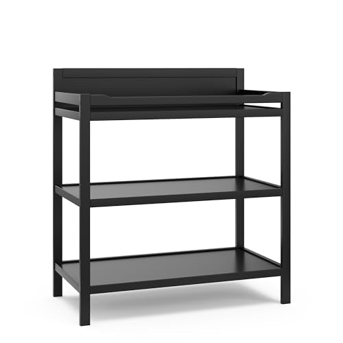 Alpine Nursery Changing Table with Storage Shelves and Changing Pad, Black