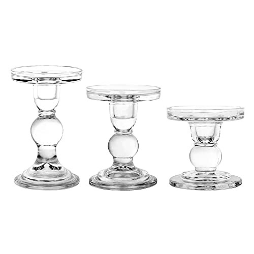 Clear Glass Taper Candle Holder Set of 3 - Elegant Table Centerpiece Decor
