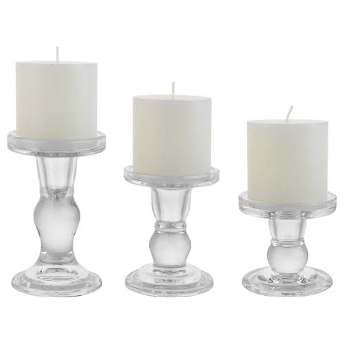Clear Glass Taper Candle Holder Set of 3 - Elegant Table Centerpiece Decor