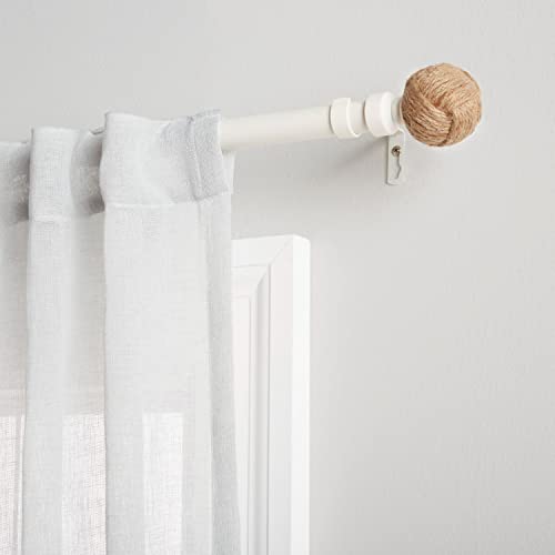 Adjustable 36-72" Curtain Rod with Rustic Rope Knot Finials, Matte White