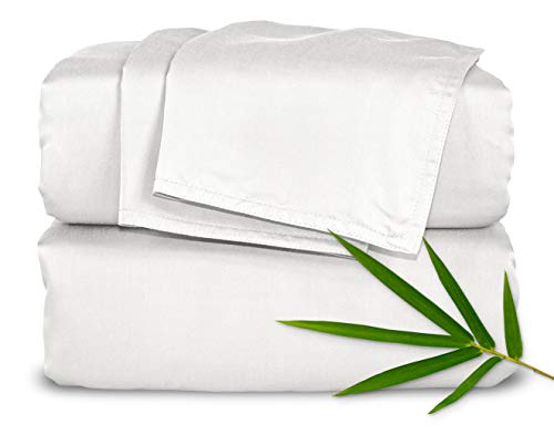 Pure Bamboo King Bed Sheet Set - 100% Organic Viscose, Cooling & Soft White