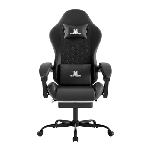 Ergonomic Gaming Chair with Massage Lumbar Support, Footrest & Recline
