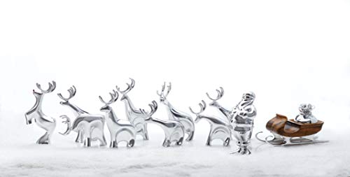 Nambe Miniature Reindeer and Sleigh Set – Christmas Tabletop Figurines, Holiday Decor