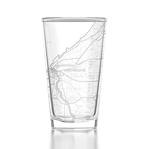 Cleveland Ohio Map Pint Glass, 16 oz Laser Etched Beer Glassware