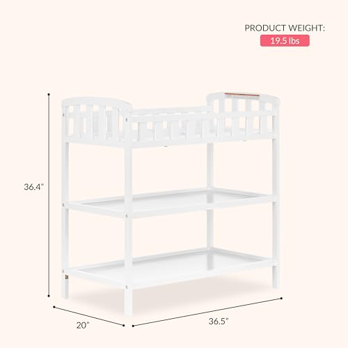 Wooden Baby Changing Table with 2 Storage Shelves & Safety Pad - White