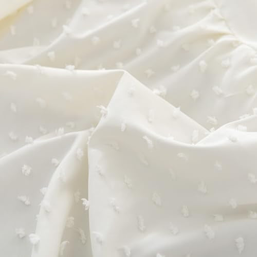 Tufted Dot Queen Bed Skirt - 12 Inch Drop Ruffled Dust Ruffle, Ivory