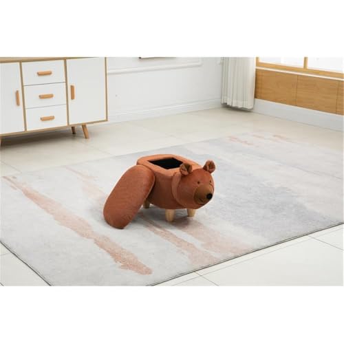 Bear Storage Ottoman with Soft Fur-Like Fabric and Solid Wood Legs