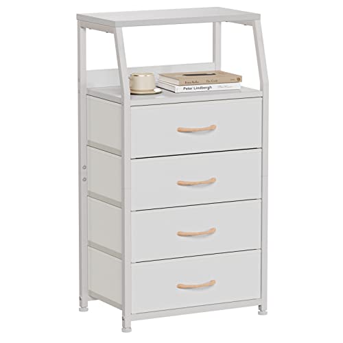 Tall Nightstand with 4 Fabric Drawers & Wood Top - Bedside Dresser