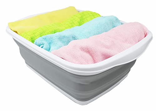 SAMMART 10L Collapsible Plastic Wash Basin - Portable Foldable Dish Tub - White/Grey