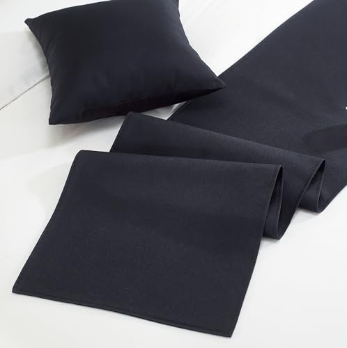 Mengersi Solid Black Cotton King Bed Runner Scarf Cover Protector
