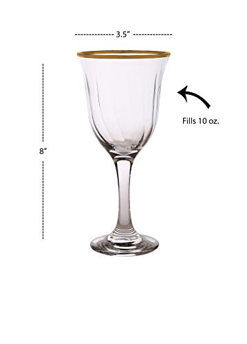 Set of 6 Clear Glass Water Glasses with Gold Rim, 10 oz Elegant Drinkware