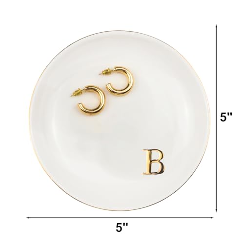 Yoqanr Ceramic Ring Dish B Monogram Personalized Jewelry Tray for Women - Wedding Gift, White