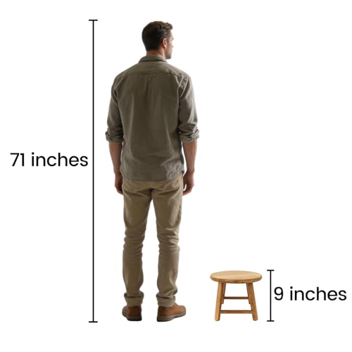 9-Inch Round Solid Oak Wood Step Stool for Kitchen and Home