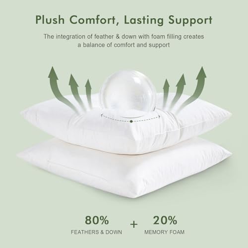 TOPGREEN 12x20 Organic Feather Down Lumbar Pillow Inserts - Pack of 2