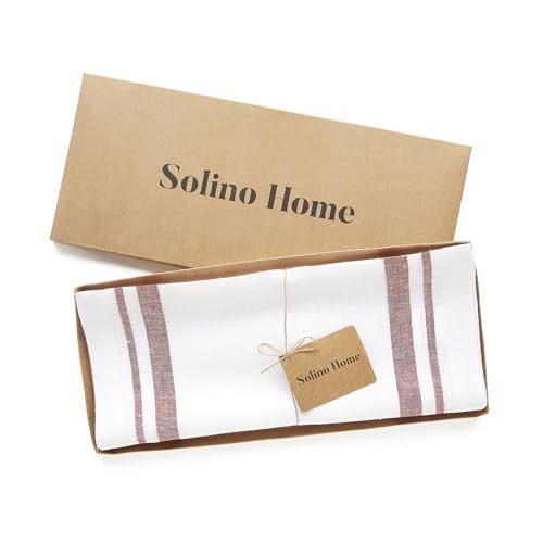 Solino Home Red & White Stripe 100% Linen Table Runner 14 x 36 in – Handmade European Textile