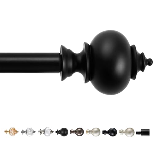 Deconovo Heavy-Duty Black Curtain Rod, Adjustable 48-84 Inch Long Rods for Windows, Decorative Telescoping Window Rod, 3/4 Inch Metal Tube for Curtains, Easy Install, Wall?Mount Hardware Included