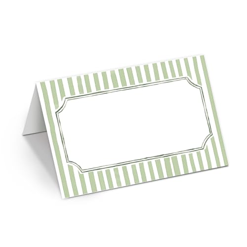 100 Pcs Sage Green Striped Tented Place Cards for Wedding Table Settings