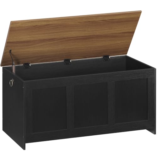 HOOBRO 39.3-Inch Retro Wooden Storage Bench with Lift Top, Black & Walnut