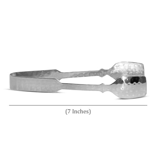 IHI India Handicrafts 7-Inch Silver Tone Stainless Steel Ice Tongs for Coffee & Party Use