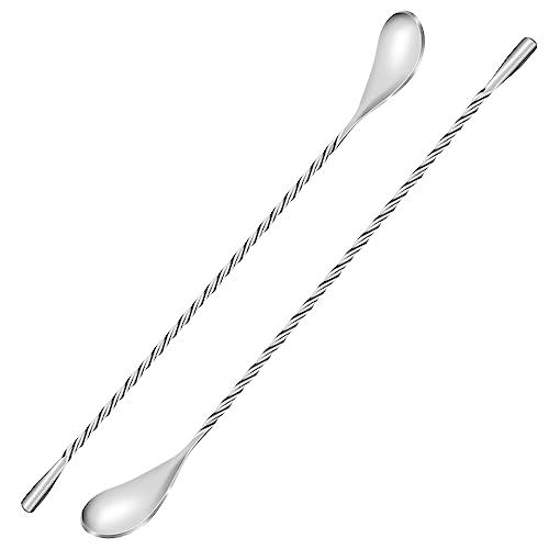 12-Inch Stainless Steel Cocktail Mixing Spoons - 2 Piece Long Stirring Set