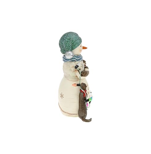 Snuggly & Bright Snowman Figurine with Otters & Bunny - 5in Hand Painted Resin