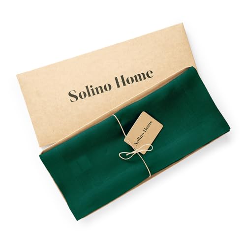 Solino Home 100% Linen Table Runner Dark Green 14 x 120 Inches - Elegant Dining Decor