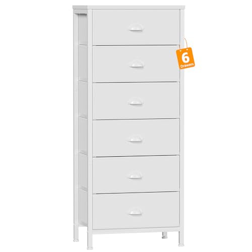 White 6 Drawer Dresser Tall Skinny Storage Tower for Bedroom Closet