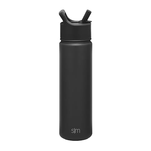 Insulated Stainless Steel Water Bottle with Straw Lid - 22oz, Black