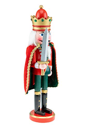Clever Creations Green King 14-Inch Traditional Wooden Nutcracker for Shelves & Tables (Variation: Green King)