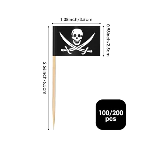 AhfuLife Pirate Flag Toothpicks 100 Pcs - Mini Pirate Cupcake & Food Decorations - Halloween Party Supplies (Variation: 100 / Pirate)