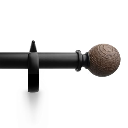 Adjustable Wood Grain Curtain Rod, 16-48 Inch Heavy Duty Drapery Rod Set