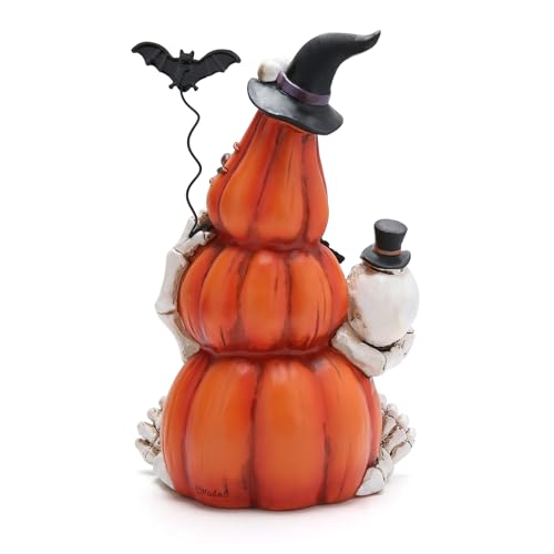 8.25-Inch Lighted Halloween Pumpkin Statue Resin Tabletop Decor