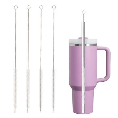 YOUCOX 4 Pack Extra Long Straw Cleaner Brushes - 11.8 Inches for 14oz-40oz Stanley Cups, Glass, Plastic & Silicone Straws - Clear