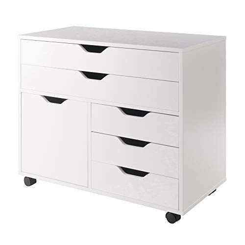 Mobile Storage Cabinet with 1 Door and 5 Drawers, White