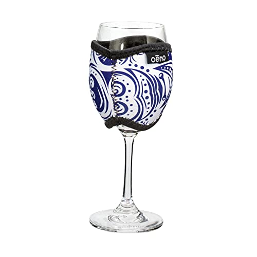 Oenophilia Vino Hug Neoprene Wine Glass Sleeve Charm Blue & White