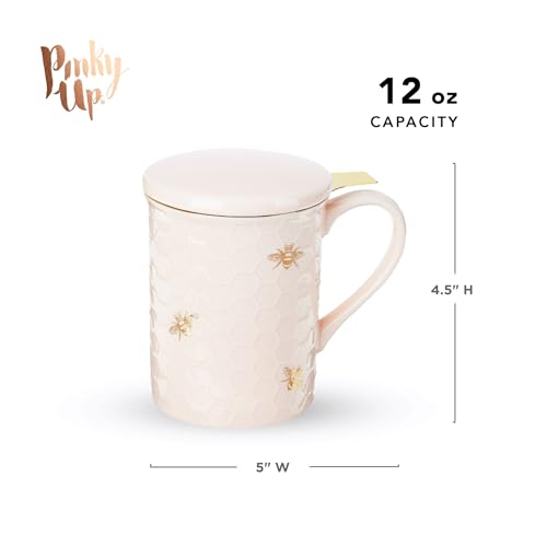 Honeycomb Pink 12oz Ceramic Tea Cup with Infuser & Lid - Travel Mug Set of 1
