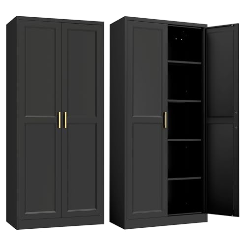 71" Tall Metal Pantry Storage Cabinet with Doors & Adjustable Shelves