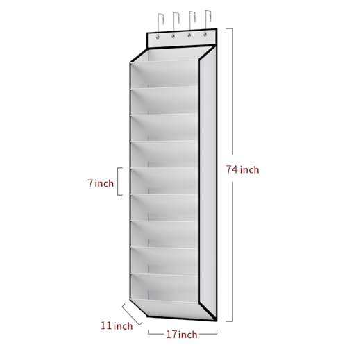 10-Tier Over-the-Door Shoe Organizer with Bamboo Support, White