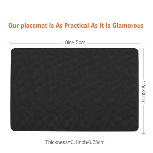 Black Vinyl Placemats Set of 6 - Waterproof, Heat Resistant Table Mats